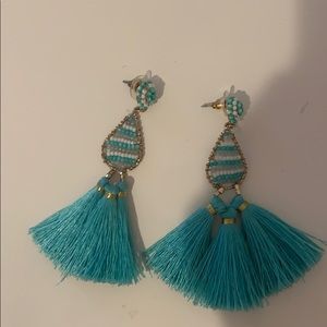 Beaded and tassel blue earrings